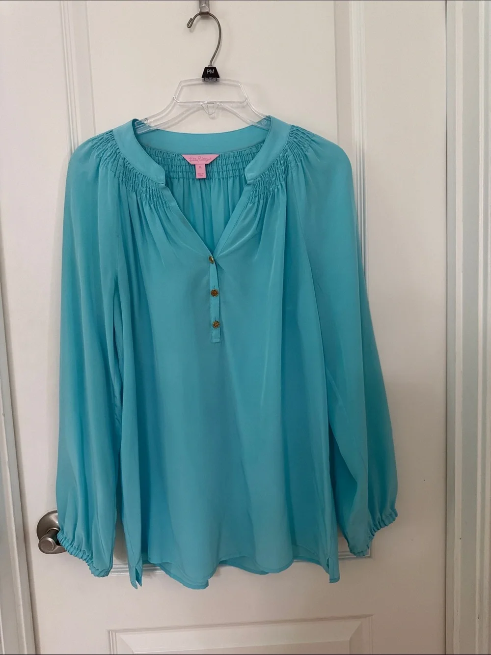 Lilly Pulitzer Turquoise Long-Sleeve Blouse medium - Picture 1 of 6